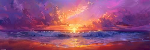 Dipingere con i numeri Spiaggia Dipingere con i Numeri per Adulti Tramonto, Quadro da Dipingere con Numeri Kit con Pennelli e Colori Acrilici Fai da Te Bambini Donne Hobby Creativi Regalo 60x180cm-482