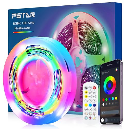 PSTAR Tira LED TV, 3 Metros Tiras LED RGB+IC, Sincronización de Música con Aplicación y Control Remoto, LED IC incorporado con 213 Persecución Modos y 16 millones de colores de TV PC Fiesta