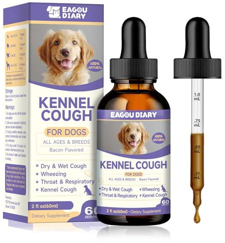 Respiratory support for Dogs - Easy Breathing, Soothes Throat, Lysine, Mullein, Marshmallow, Platycodon, Vitamins, All Breeds & Sizes, Bacon Flavor, Herbal Formula Supplement, 60mL
