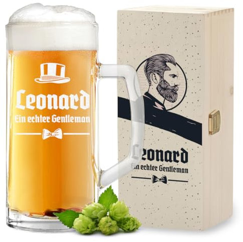 polar-effekt Boccale da birra da 0,5 l, con incisione e scatola di legno con stampa UV personalizzabile, regalo per uomini per compleanno, bicchiere da birra con nome per birra bianca, senza BPA