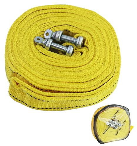 JRSHIRLEYLTD Abschleppseil Auto, 5 Meter x 4 cm, Gelb, Polyester, 5 Tonnen, U-Haken, Universal für PKW, LKW, Lieferwagen, SUV, Geländewagen und mehr