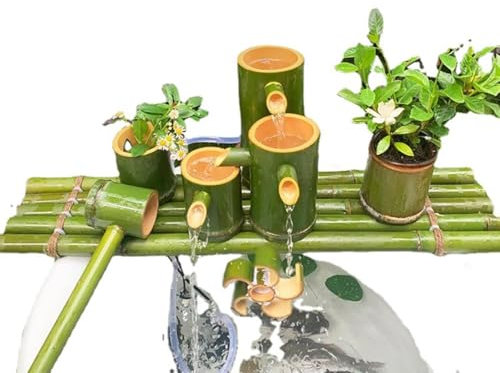 SYLUOQP Kit di Fontana di bambù Solare, Fontana d'Acqua per Esterni in Acqua di bambù Naturale, Kit di Pompa per Acqua per Accenti di bambù Fatti a Mano al 100%,30cm