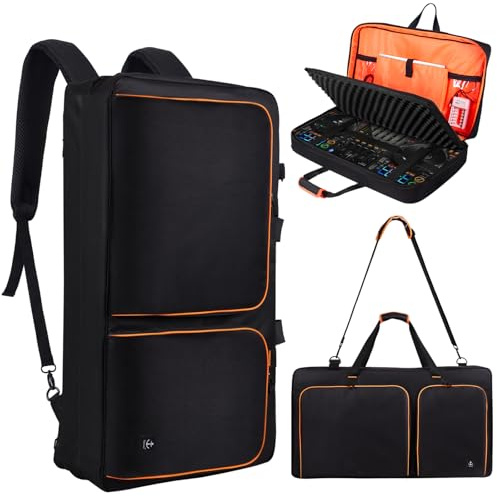 Timoxi DJ-Controller-Tasche für DDJ-FLX10/1000/REV7/REV5/800/FLX6 AlphaTheta DDJ-GRV6 mit dicker EVA-Polsterung, verstellbarem Schultergurt, passend für Laptops bis zu 15,6 Zoll – perfekt für DJ- und