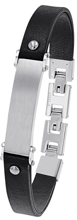 s.Oliver Armband Edelstahl/Leder für Herren, Armschmuck, Kommt in Schmuck Geschenk Box