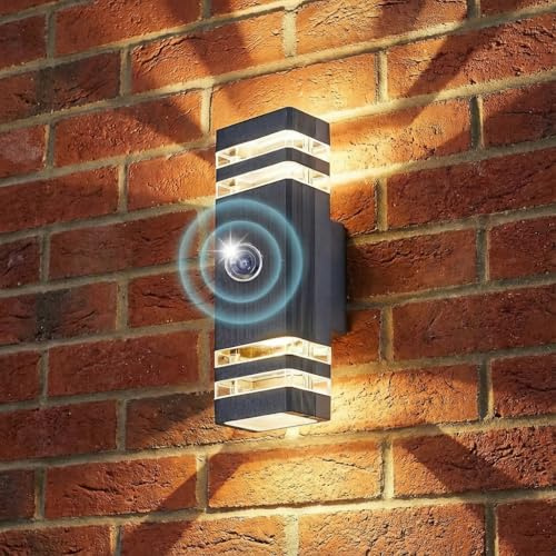 LASIDE Dusk Till/to Dawn Outdoor Wall Light, Max 35W GU10 Aluminium Up Down Outside Wall Light, IP65 Waterproof Anthracite Grey Garden Light for Front Door, House, Patio, Terrace, Porch, Garage