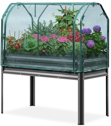 KING BIRD Large Raised Garden Bed with Netting Galvanized Elevated Planter Box with Legs 48×24×56 in for Backyard, Patio, Balcony, 400lb Capacity, Dark Grey