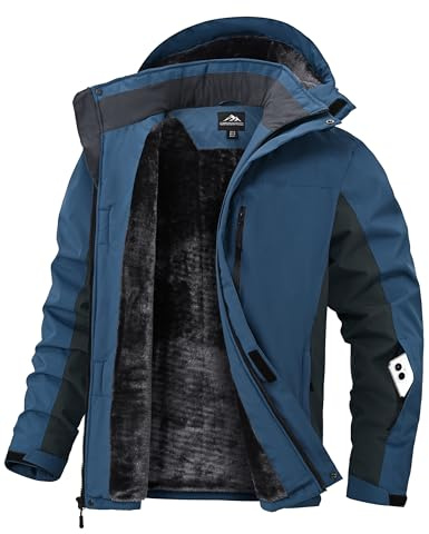 Zoofly Chaquetas Invierno para Hombre Abrigo Nieve Hombre Chaqueta de Esquí Impermeable Ski Snowboard Cazadora con Capucha Desmontable, Azul Vaquero M