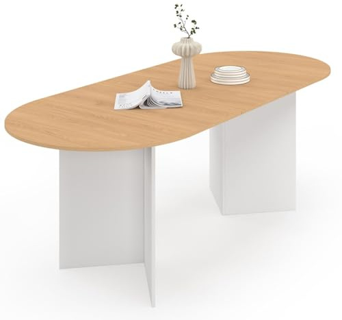 IDMarket - Table à Manger Extensible Ovale Marthe 6-10 Personnes Bois façon hêtre et Blanc 160-200 cm