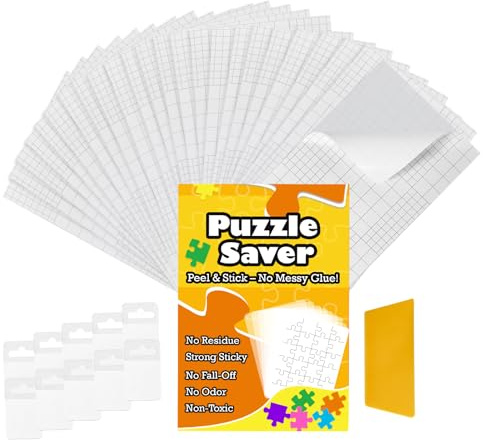 Puzzle Saver Peel Stick Glue Sheets, 12 PCS Clear Adhesive for 2x1000-Piece | Ultra Strong No Mess Alternative to Liquid Glue, with 6 Adhesive Hangers, Easy Wall Display for Home Décor & Gifts