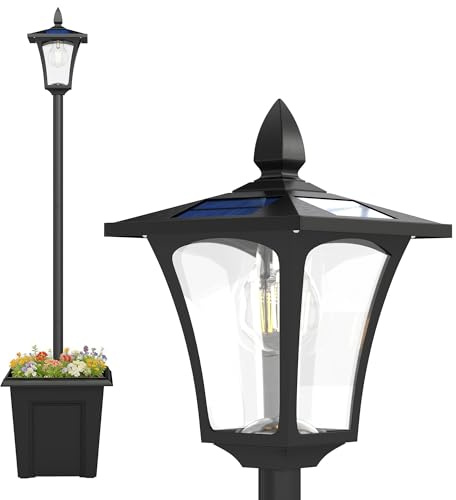 Outsunny Farola Solar Exterior de Jardín con Macetero 33x33x160 cm Negro