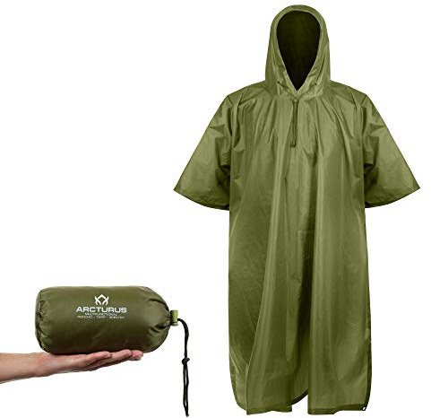 Arcturus Lightweight Ripstop Nylon Poncho with Adjustable Hood (Olive)