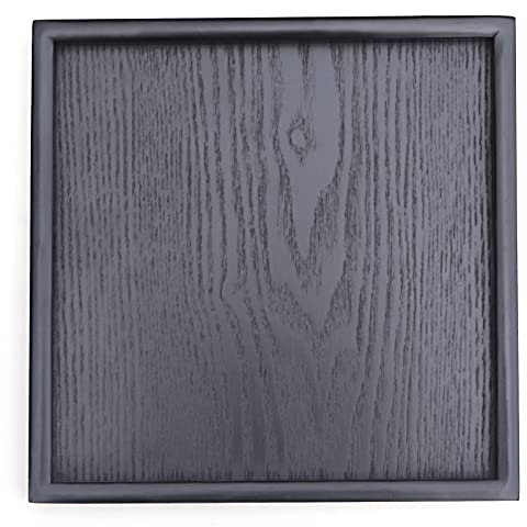 Bandeja de madera maciza, cuadrada antideslizante para té, café, bocadillos con bordes elevados, para el hogar, cocina, restaurante (24 x 24 cm), color negro