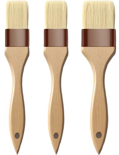 Basting Brush-Pastry Brush,Oil Brush for Cooking,Boar Bristles BBQ Brushes for Grill,Beech Wooden Handle Food Brush for Baking/Spreading Marinade/Sauce/Butter/Egg/Kitchen Baster Brushes(1.5 1 inch)