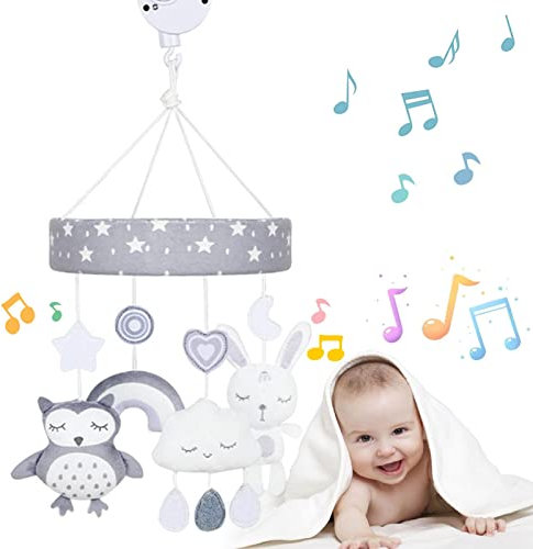 Renywosi Mobiles Windspiel Für Babybetten, Babybett Eule Windspiel Babybett Hängendes Rotierendes Spielzeug, Baby Mobile Spielzeug Für Kinderbetten Mit Spieluhr, Sensorisches Früherziehungsspielzeug