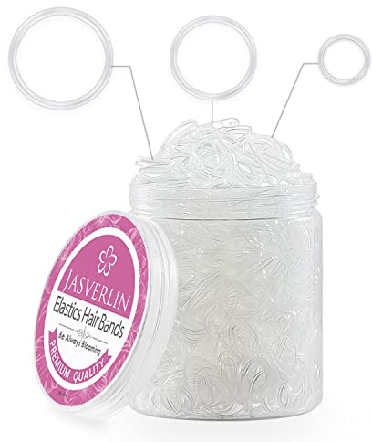 JASVERLIN Elástico transparente para el cabello, 2000 unidades, paquete variado de bandas de goma pequeñas, medianas y grandes, soportes para cola de caballo y bandas de poliéster para adolescentes