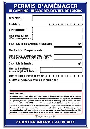 Signalétique.biz France - Signalétique.biz - Panneau Permis d'Aménager Camping/Parc Résidentiel + Marqueur Noir - Akylux 80x120 cm Anti-UV avec Œillets