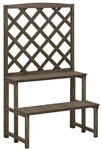 Blumentreppe mit Rankgitter, XIAOGUANG Pflanzentreppe Outdoor, Kräutertreppe, Blumenständer, Blumenleiter Draußen, Kräutertopf Garten, Grau 70x42x115cm Massivholz Tanne
