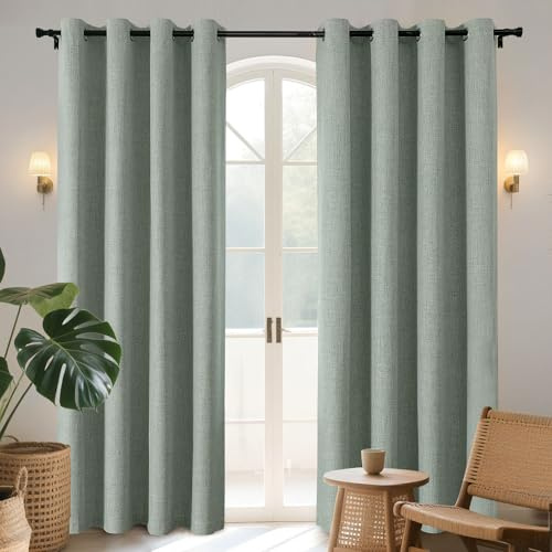 Joydeco Blackout Curtains 84 Inches Long 2 Panels Burg, Room Darkening Curtains for Bedroom, 100% Black Out Textured Thermal Drapes Privacy Protection 2 Panels Set(W52 x L84 Inch, Sage Green)