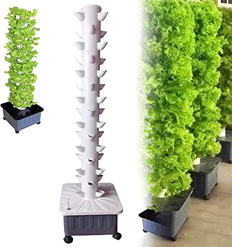 CAZARU Sistema de Cultivo hidropónico de 45 Agujeros, Sistema de Cultivo Interior, Torre de Cultivo Vertical, Sistema de Cultivo sin Suelo, para Hierbas, Frutas y Verduras