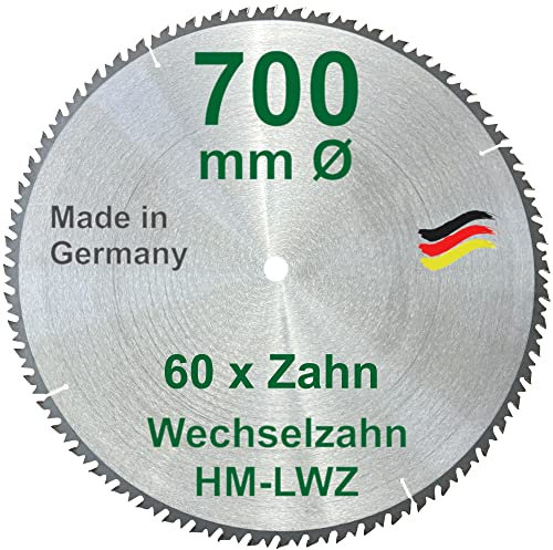 HM-Sägeblatt – 60 ZÄHNE - Ø 700 x 30 mm LWZ Wechsel-Zahn Hartmetall WZ Präzisions-Kreissägeblatt mit Spanabweiser für Hartholz Naturholz Brennholz Leimholz Wippsäge Tischkreissäge Kreissäge Kappsäge