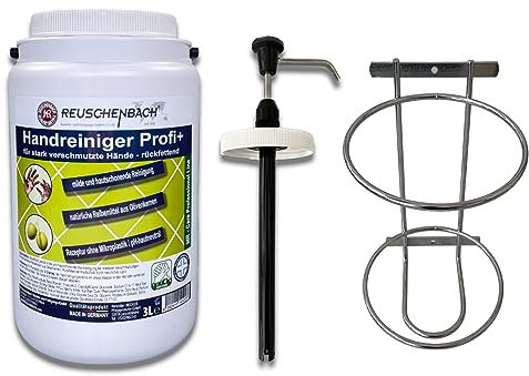 Reuschenbach Handreiniger Profi+ 3 Liter mit Spender und Wandhalter, Waschpaste für stark verschmutzte Hände