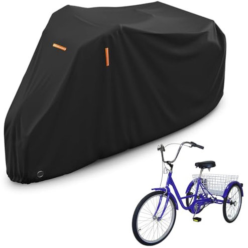 AKEfit Adult Tricycle Cover Electric Tricycle Covers, Bike Covers Outdoor Storage Waterproof, Dustproof Bicycle Cover, Windproof Recumbent Trike Cover Black