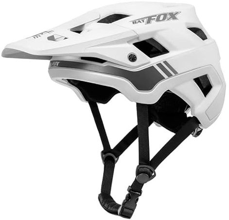 BATFOX Fahrradhelm, Leichter Komfort Mountainbike-Helm Skateboard Helm mit Visier, Atmungsaktiv Helme für Herren Damen Erwachsene Jugend, Verstellbar in der Größe-Weiß||M