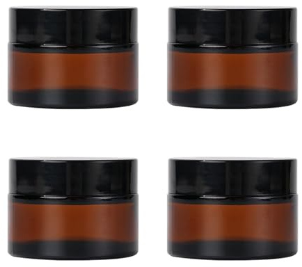 ZIYIZE Amber Glass Jars with Lids, 4 Pack 1oz Small Glass Jars with Inner Liners, 30 ml Reusable Empty Round Cosmetic Container for Creams, Lotion, Cosmetic, Spice, Powder