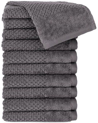 Pure Label 10-TLG. Gästehandtücher 30x50 cm mit Aufhängeschlaufe aus 100% Baumwolle, saugstark, weich und Oeko-TEX Zertifiziert - 10 Gästehandtücher Anthrazit - Grau, 30x50 cm