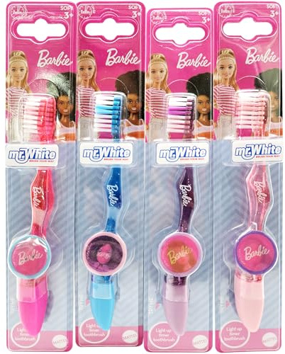 Barbie - Spazzolino da denti lampeggiante per bambini, con luce lampeggiante di 1 minuto, setole morbide arrotondate e comoda impugnatura per bambini dai 3 anni in su