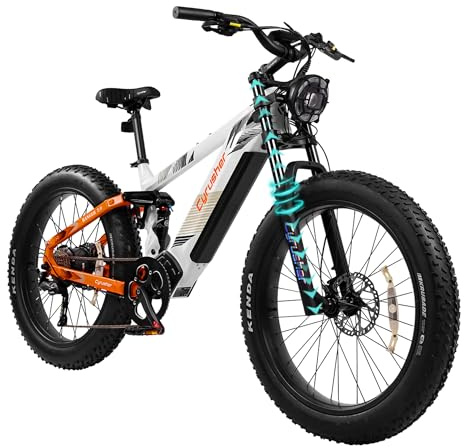 Extrbici Vélo Électrique en Aluminium Ranger2.0 26Pouces, 250W 25 km/h 52V 20Ah 1040Wh 128 km, Amortisseur à air, Freins à Disque Hydrauliques, Blanc