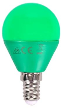 VoltShine Bombilla LED G45 verde E14 4W, alta eficiencia energética, luz decorativa, ideal para iluminación ambiental y jardinería.