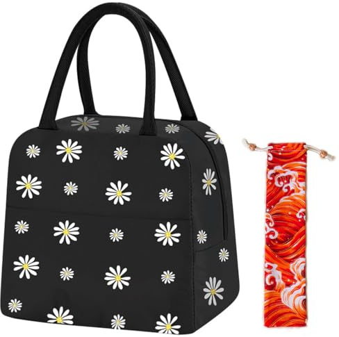 FonVan Bolsa Termica Porta Alimentos Con bolsa para cubiertos, 6L Bolsa pequeña para nevera, Bolsa del Almuerzo, Impermeable, Bolsa con Aislamiento Térmico para Trabajo, Clase, Salidas (Negro)