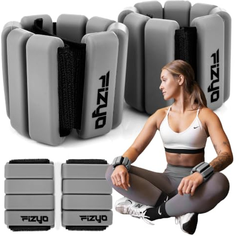 Fizyo Juego Ajustable de Pesas de Silicona para Tobillos y Muñecas, 2 Piezas (0.45kg) - Ideal para Fitness, Running, Yoga, Pilates, Piscina y Rehabilitación para Mujeres, Hombres y Niños, Gris