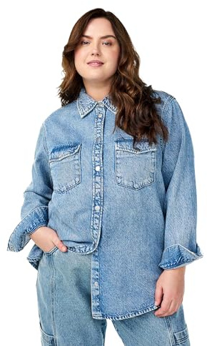 Zizzi Chemise à manches longues pour femme - Grandes tailles - Taille 42-60, Bleu jeans clair, 54-56 grande taille