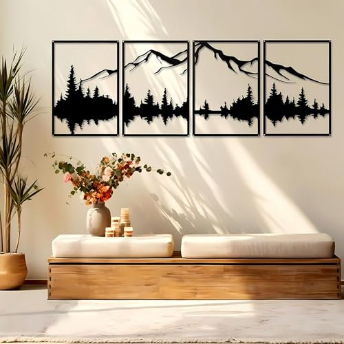 Spalivivre 4 Stück Metall Berg Wandkunst, Berge Wanddekoration, Wanddeko für Haus, Schlafzimmer, Wohnzimmer, Schwarz