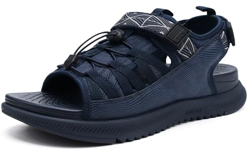 ONCAI Sandales Homme, Sandales de Randonnée avec Semelles Orthopédiques et Soutien de la Voûte Plantaire, Sport d'Extérieur, Été, Bleu Foncé, Taille EU 42