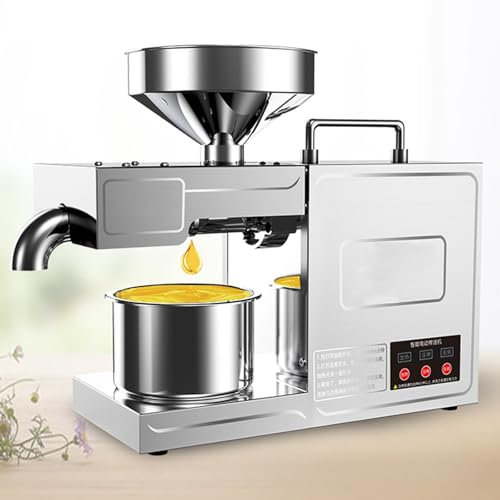 Pressa per Olio Elettrico Acciaio Inox,820w Macchina per Estrazione Dell'olio Caldo, Imbuto Girevole a 360°,Pressa a Freddo E Caldo,Estrattore Della Pressa Dell'olio,Resa in Olio Elevata,110V
