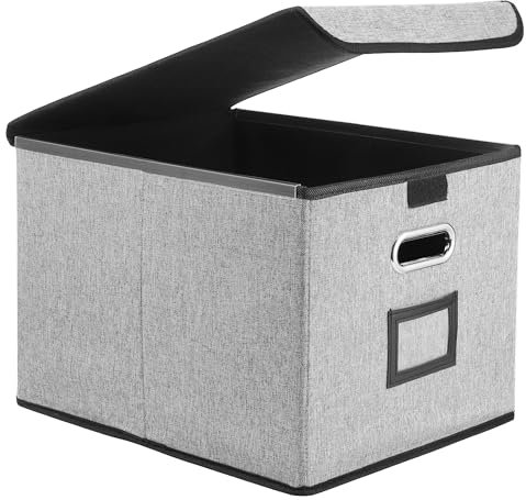 JIANTA Ablageboxen mit Deckel, A4 Hängeregister Box mit Deckel, Hängemappenbox faltbar Leinenstoff-Dokumentenbox mit Griffen für Büro, Haus, Schule (Grau)