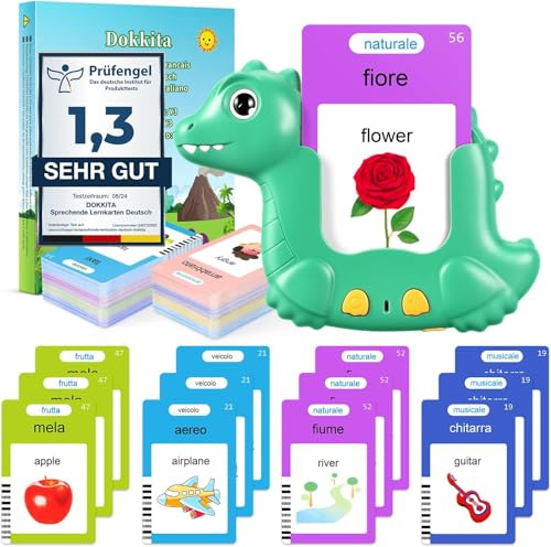 510 Mots Cartes Parlante Montessori Italien, Carte Parlante en Italien, Jeux Educatif Enfant de 2 à 6 Ans, Jeux Montessori pour Apprentissage-3 Mode de Langue-Italien/Anglais/Bilingue