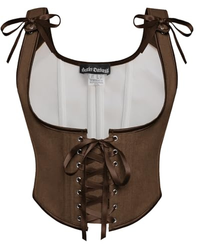 SCARLET DARKNESS Women Corset Top Cottagecore Lace-up Bustier Casual Bustiers Underbust Renaissance Dark Brown Corset 18