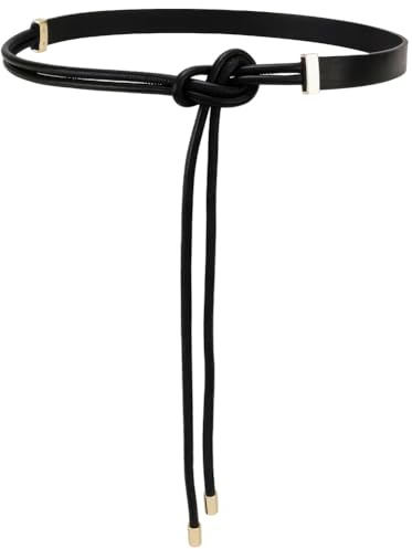 CALFOVERA Cintura Sottile in Pelle PU Nera con Annodamento Sottile Cintura in Vita Boho Elegante Regolabile Sottile in Pelle con estremità in Lega Dorata per Donne Abiti Jeans e Pantaloni