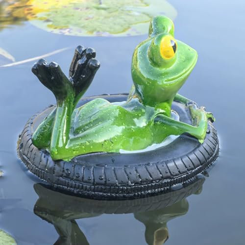 Kertaym Schwimmende Teichdeko Harz Frosch Gartenfiguren Wetterfeste Gartendeko Für Miniteich Balkon Teichdekoration Mit Realistischer Schwimmfunktion (B)