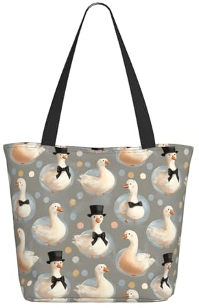 Borsa tote da donna, con stampa di cappello e cravatta d'oca, borsa grande con cerniera, borsa per lavoro e viaggi