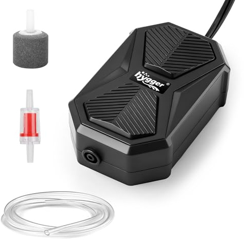 hygger Mini Aquarium Oxygen Air Pump, 2.5W Fish Tank Air Pump Silent, 9.5GPH Small Air Pump for Fish Tank Single Outlets with Accessories Suitable for Fish Tanks up to 45L