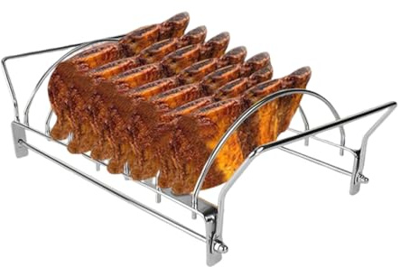 Pzuryhg BBQ Shish Rack - Rib Holder for Grilling | Stainless Steel with Rustproof Food Grade Stand and Holder, Smoker Accessories for Beef, Pork, Drumstick, Barbecue