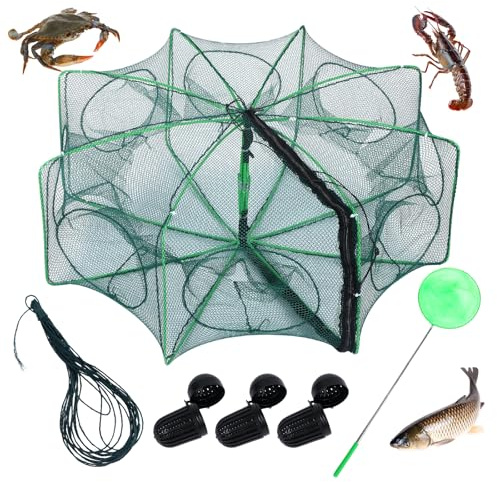 6 Pcs Fishing Trap Foldable, Crawfish Minnow Trap with Bait Balls Fishing Net Rope, Portable Cage Mesh Shrimp Crawdad Crab Traps, Fish Traps Cast Net Fishing Nets for Small Fish Freshwater Saltwater