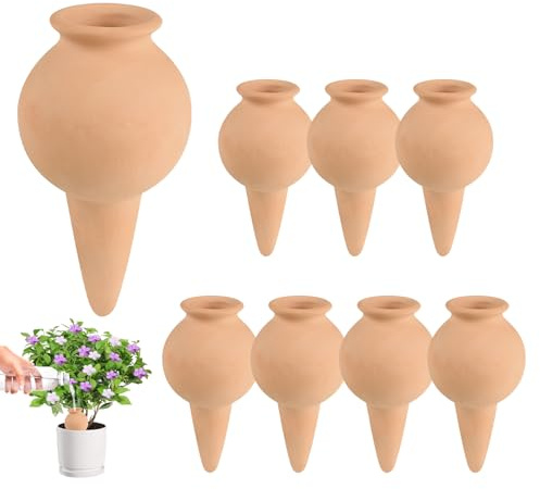 EXLECO 8pcs Coni in Argilla 100ml Testina di Irrigazione Goccia in Argilla Sfere di Irrigazione in Terracotta Sistema Automatico di Innaffiatura Vacanze Coni per D'Irrigazione Piante Interni & Esterni