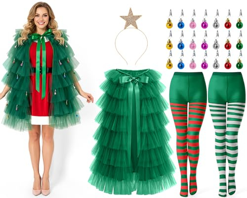 Hillban 25 Pcs Christmas Tree Costume Outfit for Women