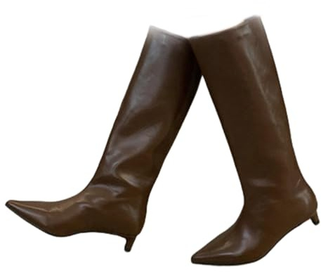 WXDTW Botas altas hasta la rodilla para mujer, botas altas hasta la rodilla con tacón de gatito para mujer, a la moda, informales, puntiagudas, pantorrilla ancha, botas largas